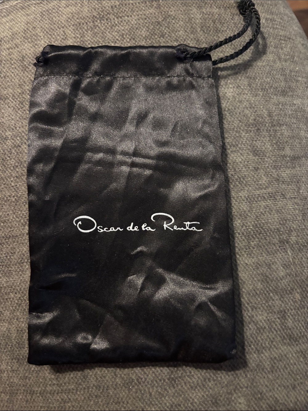 Oscar de la Renta Black Satin Drawstring Pouch 5”x3”